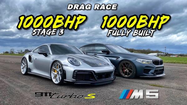 photo of 1000-HP Built BMW M5 Takes On 1000-HP Porsche 911, Instant Regrets Flood the Dragstrip image